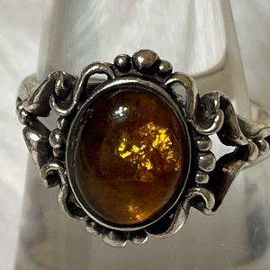 Vintage Amber Sterling Silver Ring Size 8.5